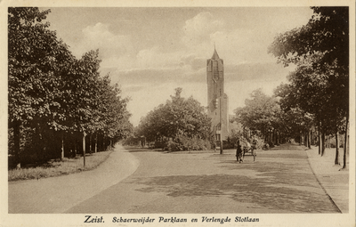 15640 Gezicht in de Schaerweideparklaan (links) en de Verlengde Slotlaan (rechts) met beplanting te Zeist uit het ...